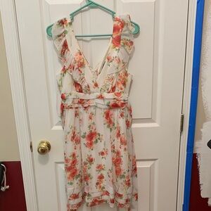 City Studio White Dress with Green and Red Floral Pattern